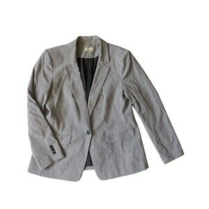 Loft Seersucker Tailored Blazer Size 12 Gray Striped Lined Preppy Coastal Career